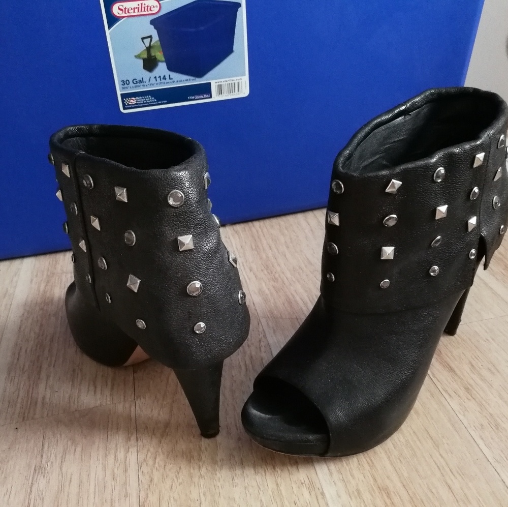 Studded open toe booties